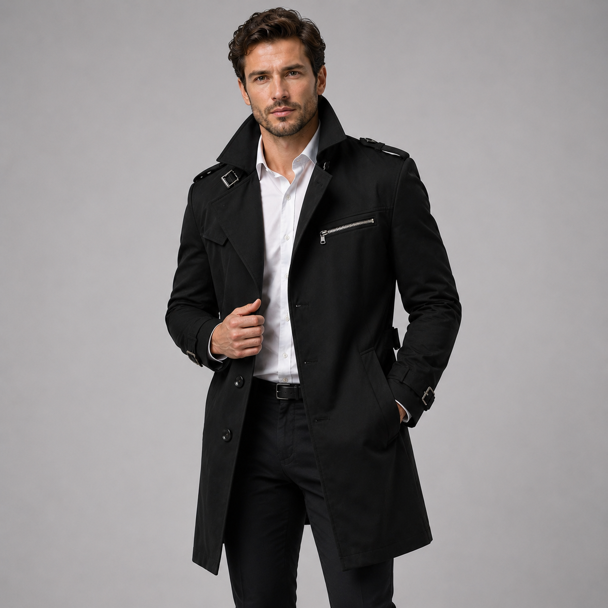 Montarello Men's Trench Coat Belted Tailored