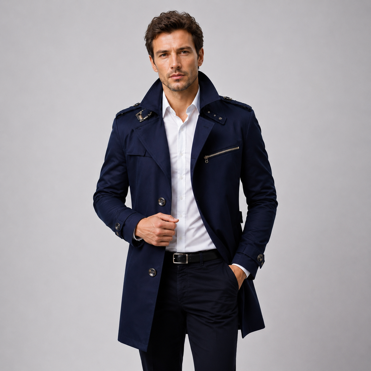 Montarello Men's Trench Coat Belted Tailored