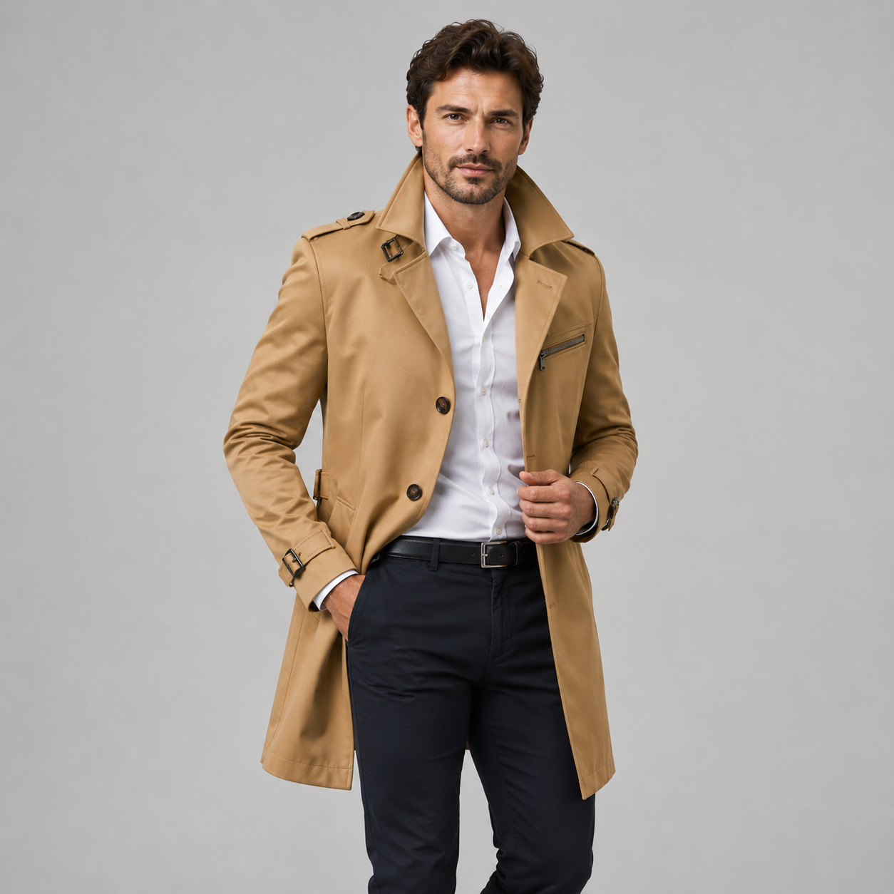 Montarello Men's Trench Coat Belted Tailored