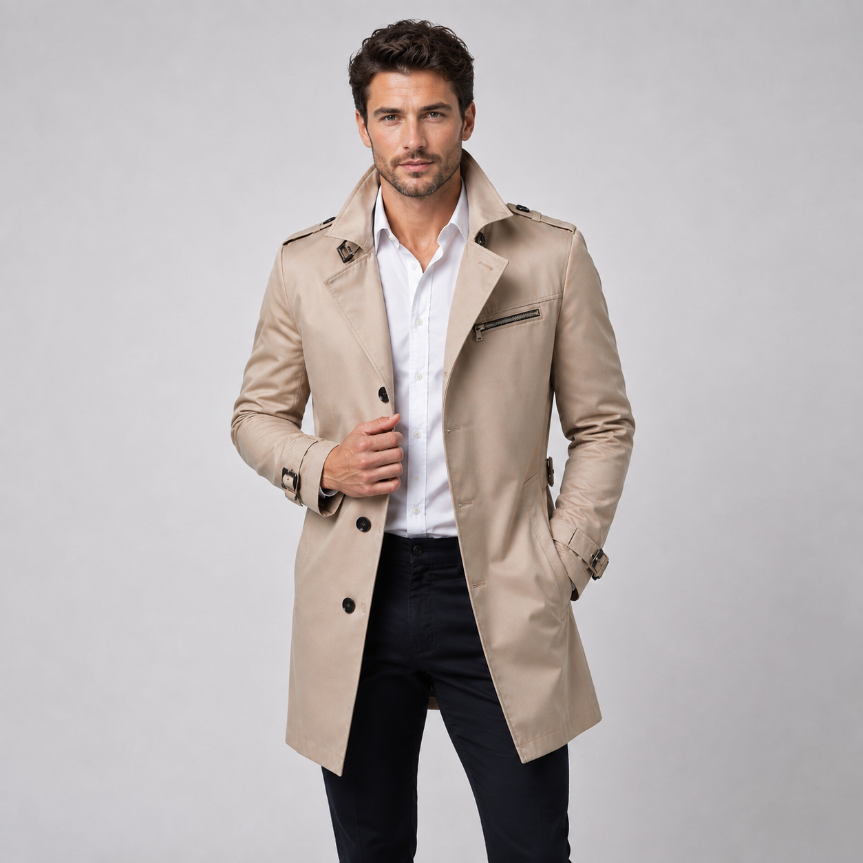 Montarello Men's Trench Coat Belted Tailored