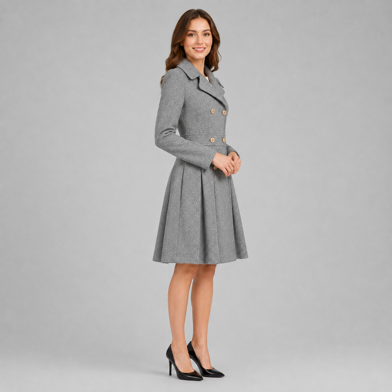 Montarello Women's Winter Coat Double Breasted Flared