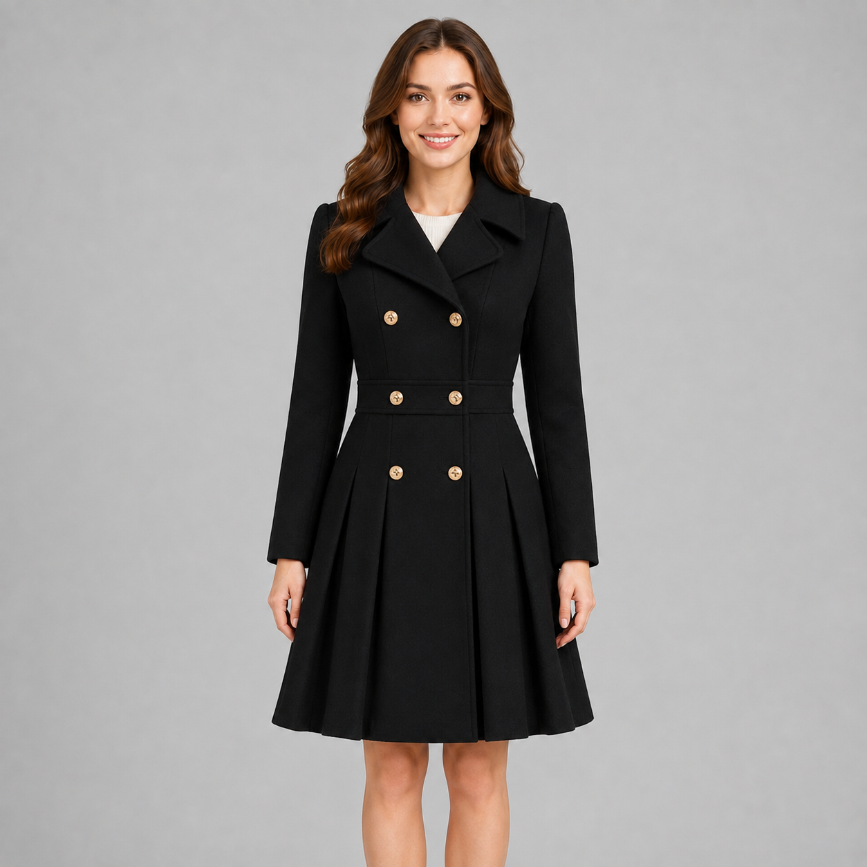Montarello Women's Winter Coat Double Breasted Flared