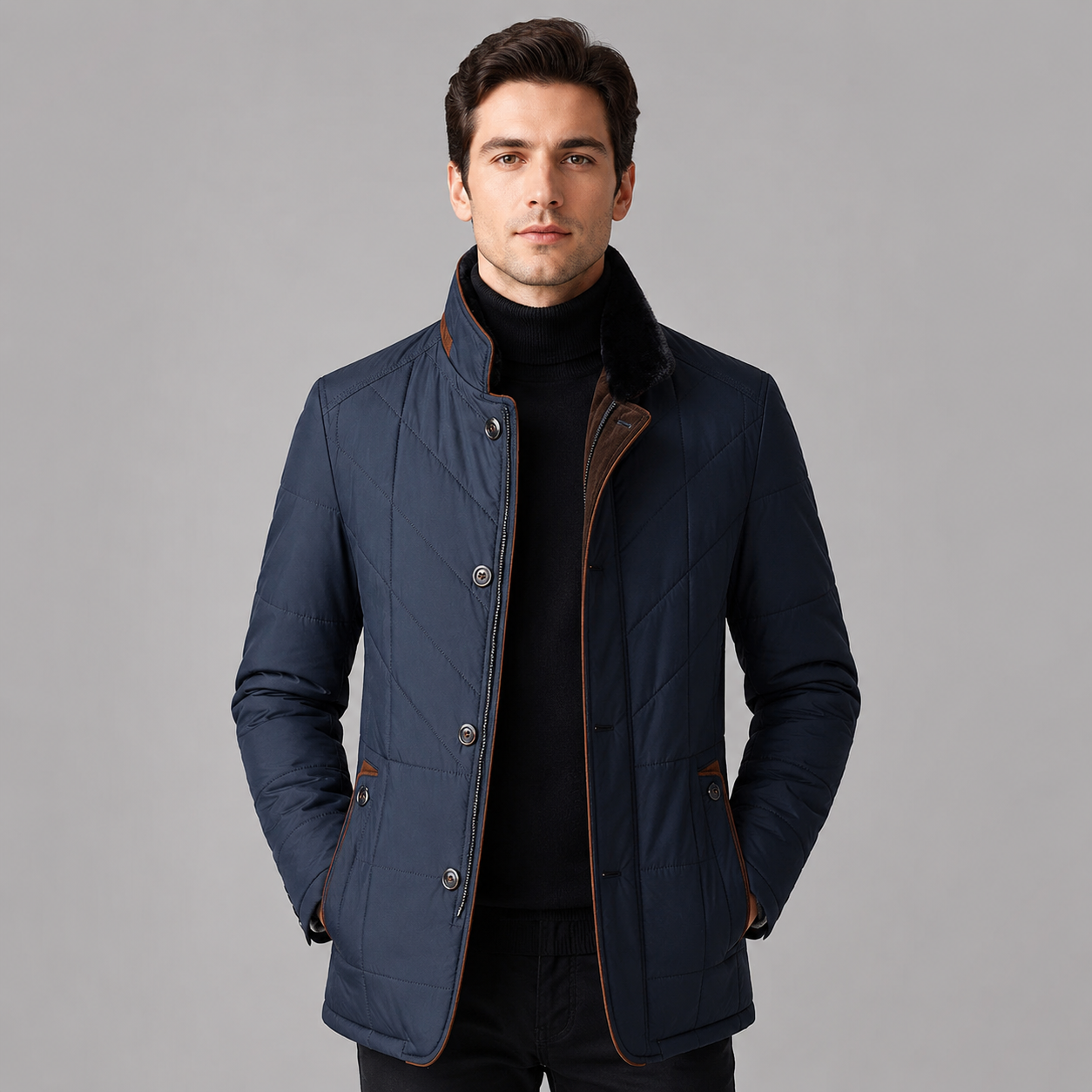 Montarello Men's Quilted Jacket Stand Collar Zip Up