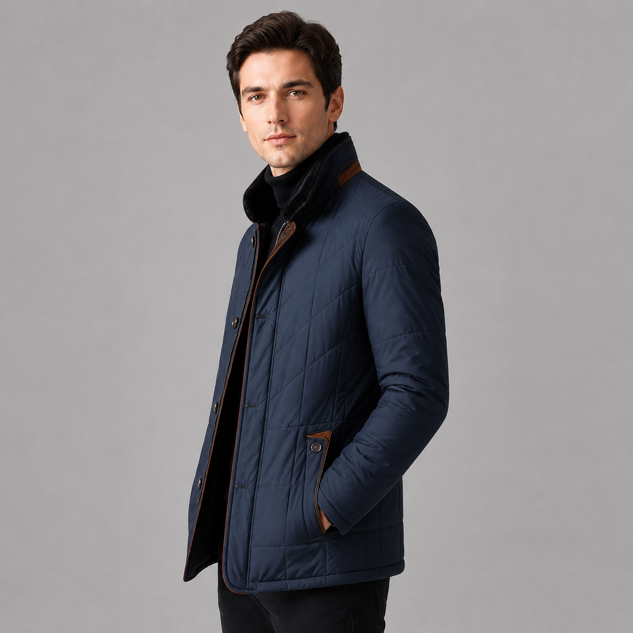 Montarello Men's Quilted Jacket Stand Collar Zip Up