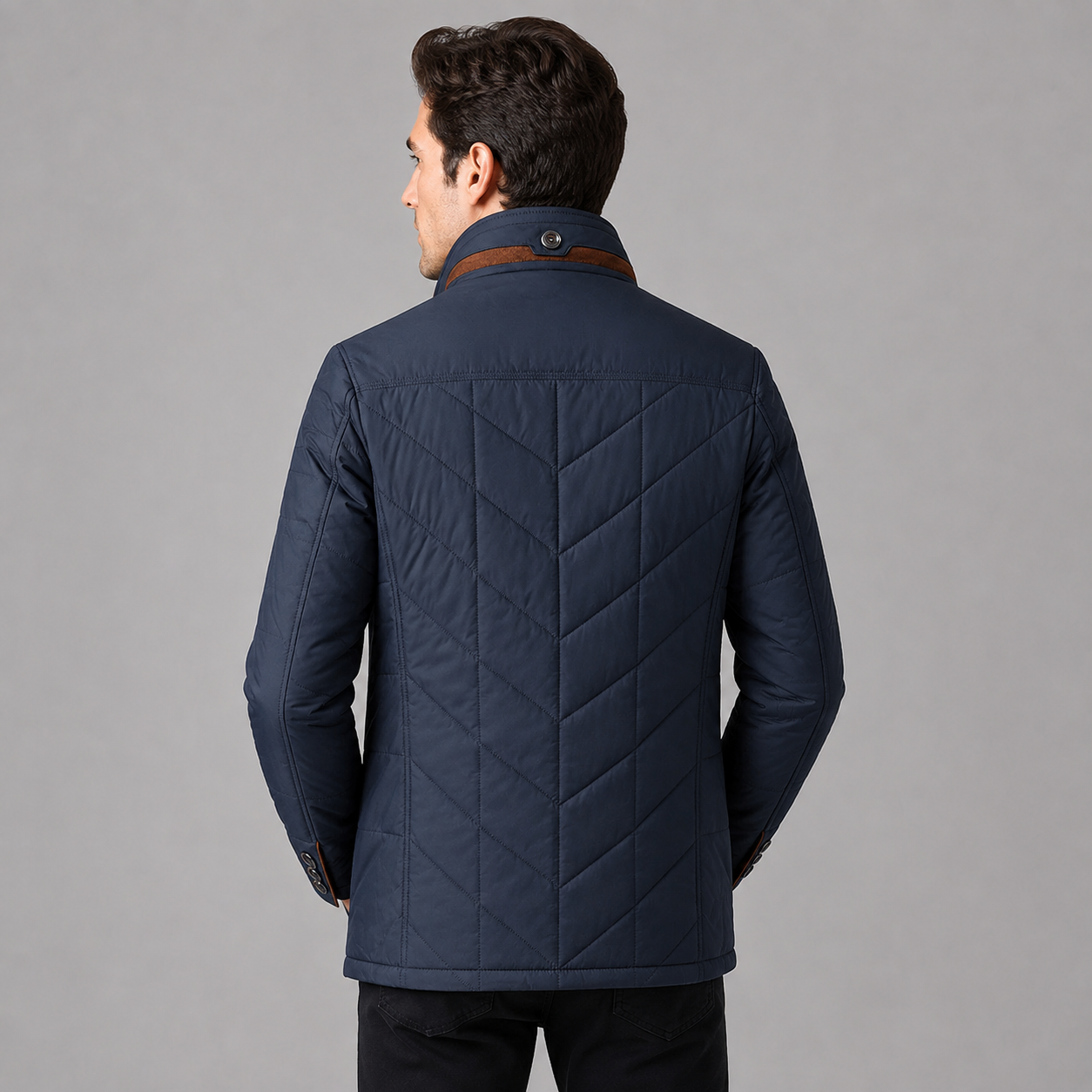 Montarello Men's Quilted Jacket Stand Collar Zip Up