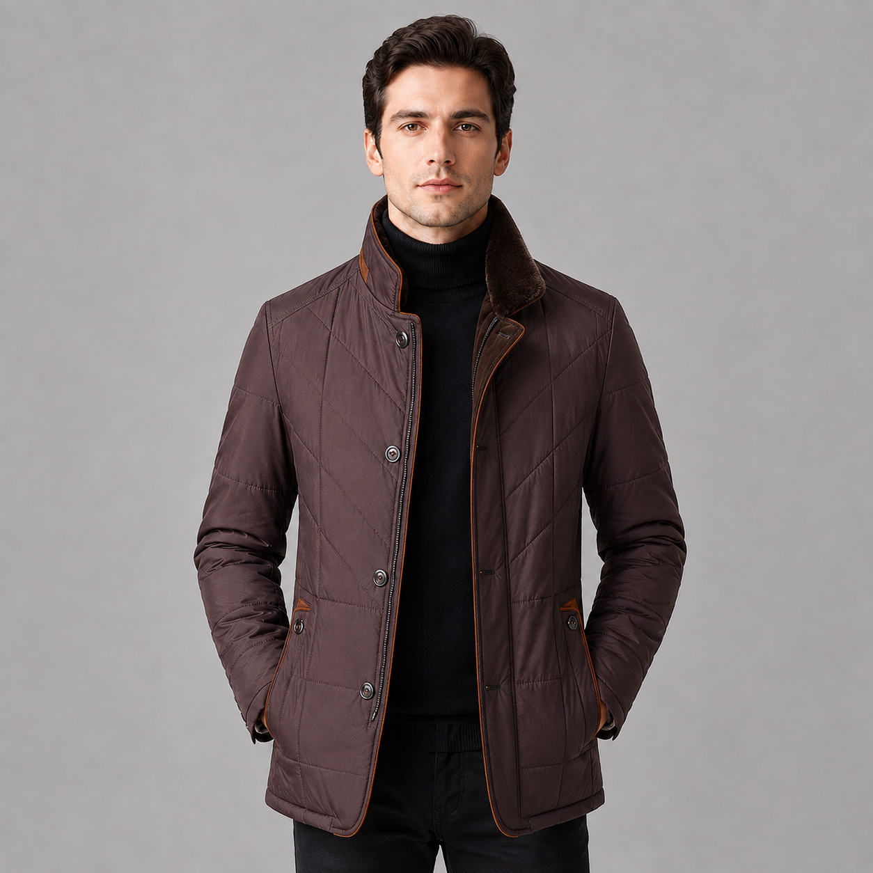 Montarello Men's Quilted Jacket Stand Collar Zip Up