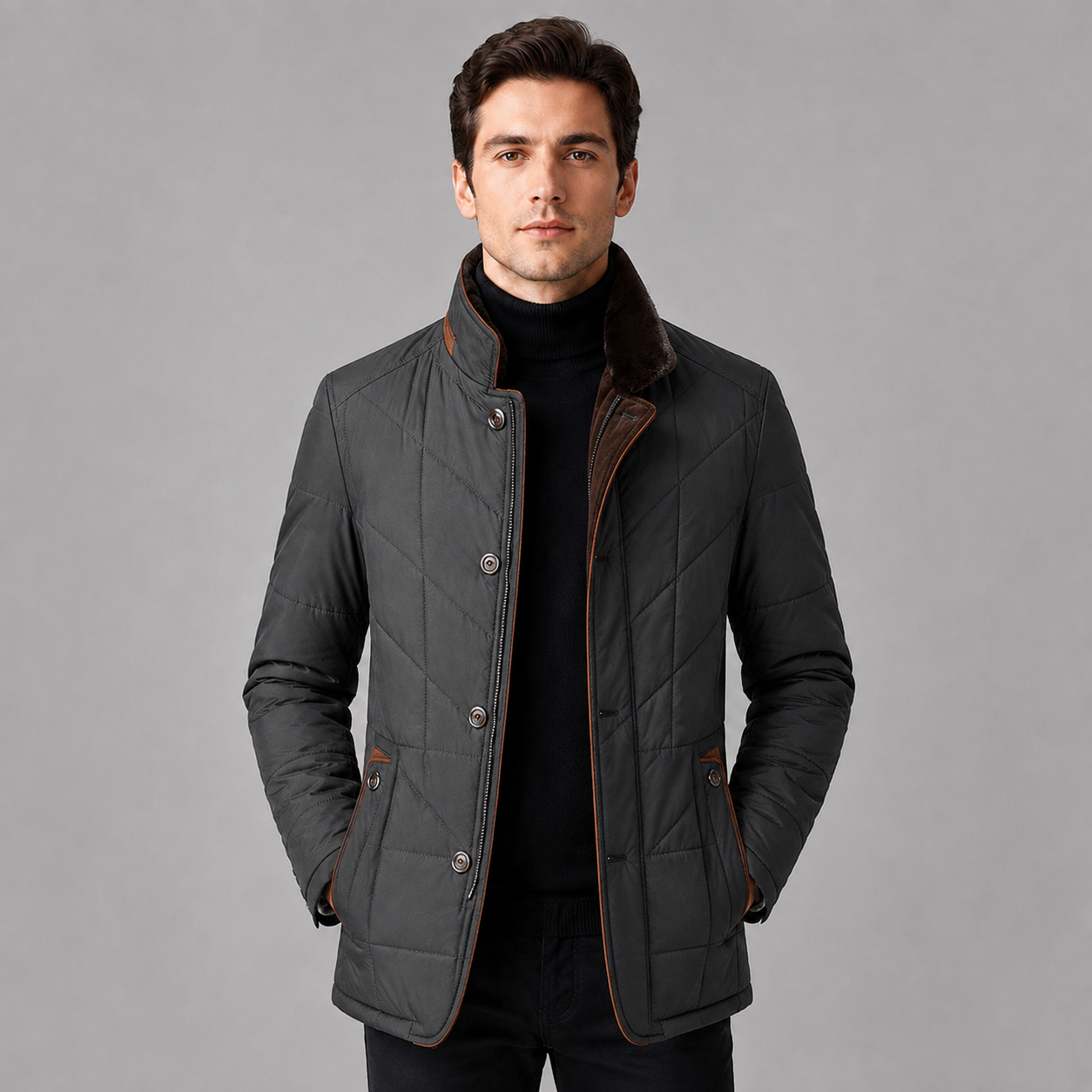 Montarello Men's Quilted Jacket Stand Collar Zip Up