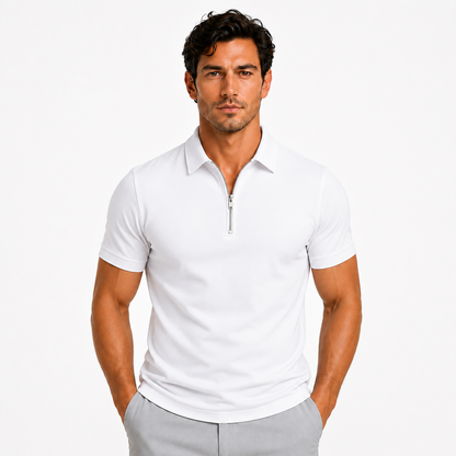 Montarello Men's Zip-Neck Slim-Fit Short-Sleeve Polo Shirt