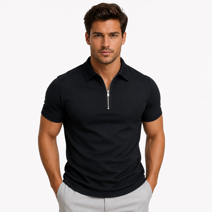 Montarello Men's Zip-Neck Slim-Fit Short-Sleeve Polo Shirt