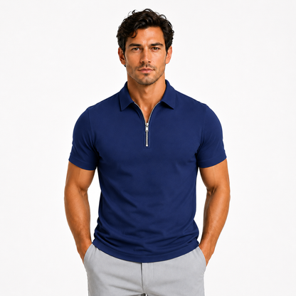 Montarello Men's Zip-Neck Slim-Fit Short-Sleeve Polo Shirt