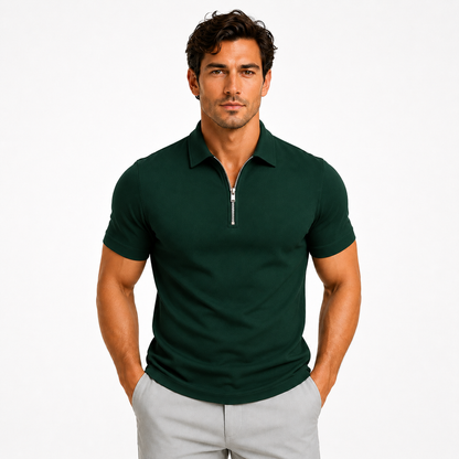 Montarello Men's Zip-Neck Slim-Fit Short-Sleeve Polo Shirt