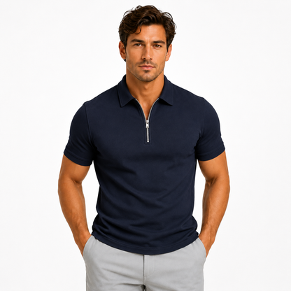Montarello Men's Zip-Neck Slim-Fit Short-Sleeve Polo Shirt