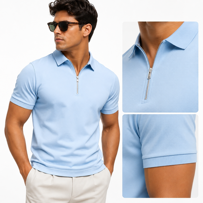 Montarello Men's Zip-Neck Slim-Fit Short-Sleeve Polo Shirt