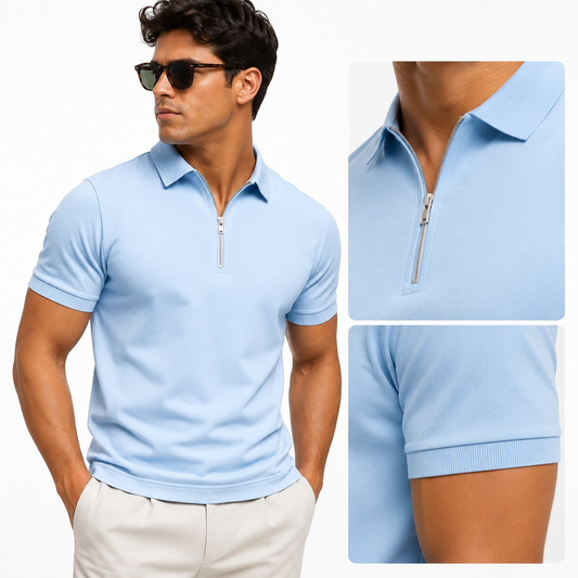 Montarello Men's Zip-Neck Slim-Fit Short-Sleeve Polo Shirt