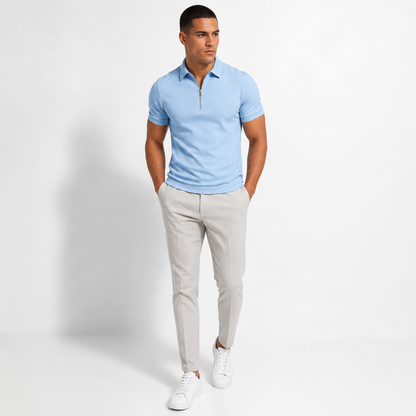 Montarello Men's Zip-Neck Slim-Fit Short-Sleeve Polo Shirt