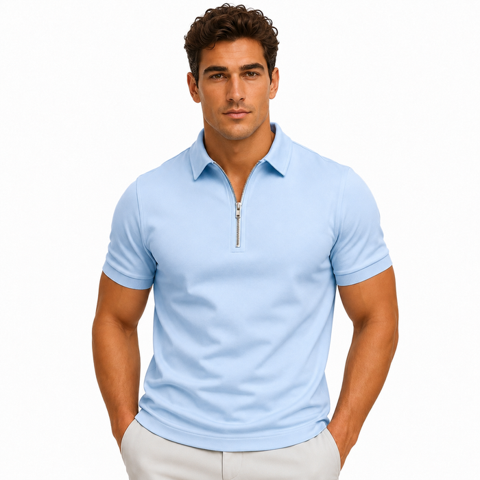 Montarello Men's Zip-Neck Slim-Fit Short-Sleeve Polo Shirt