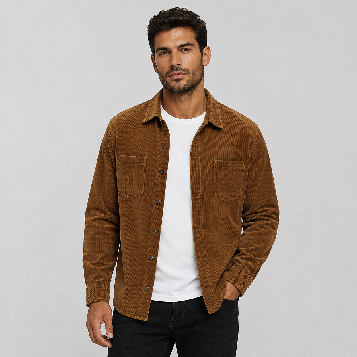 Montarello Men's Overshirt Corduroy Shacket Lapel Collar
