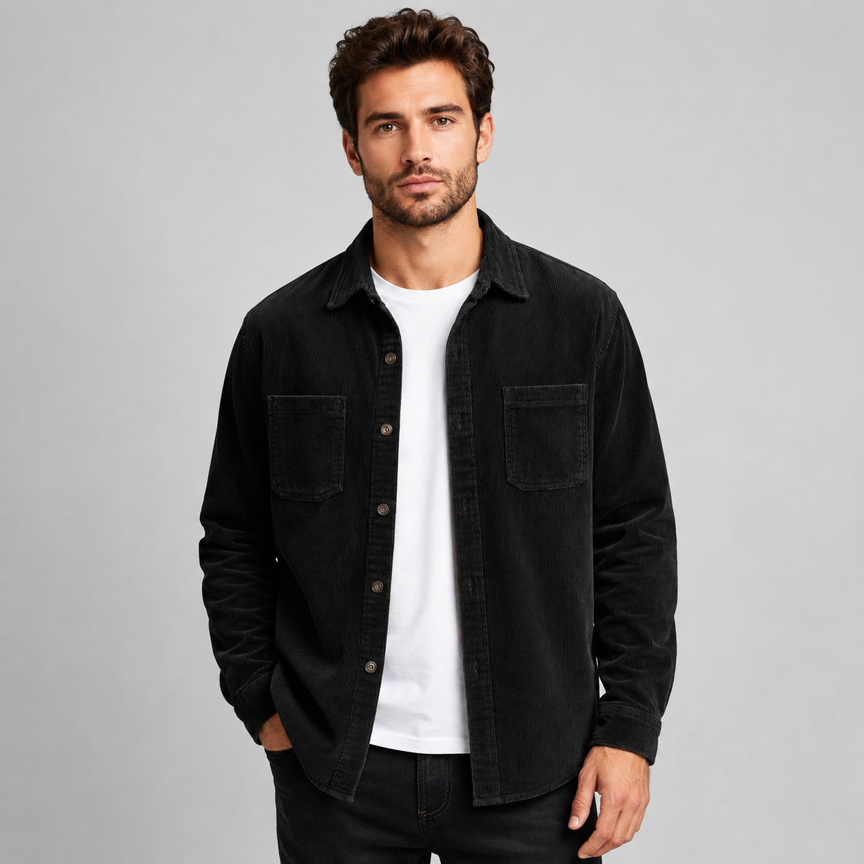 Montarello Men's Overshirt Corduroy Shacket Lapel Collar