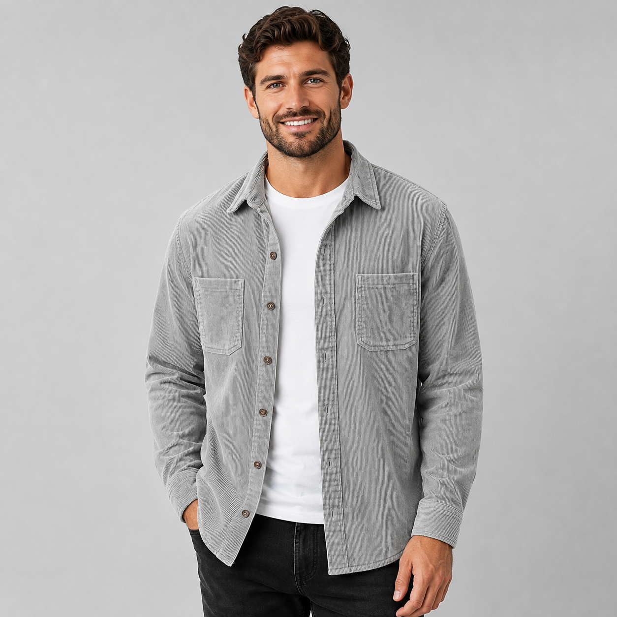 Montarello Men's Overshirt Corduroy Shacket Lapel Collar