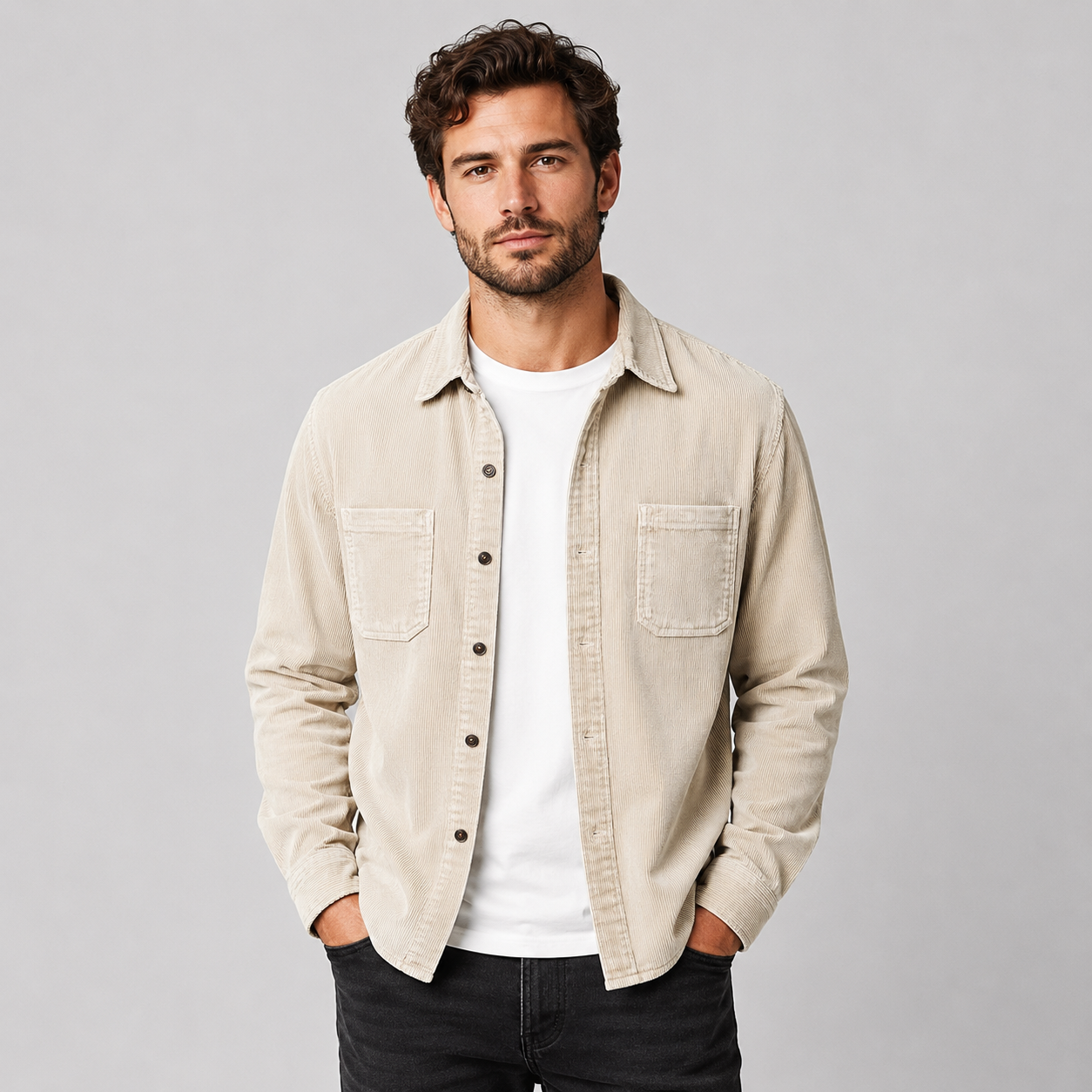 Montarello Men's Overshirt Corduroy Shacket Lapel Collar