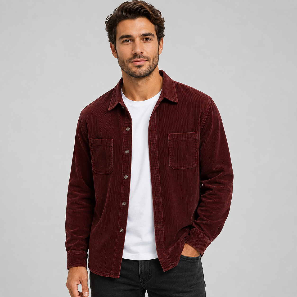 Montarello Men's Overshirt Corduroy Shacket Lapel Collar