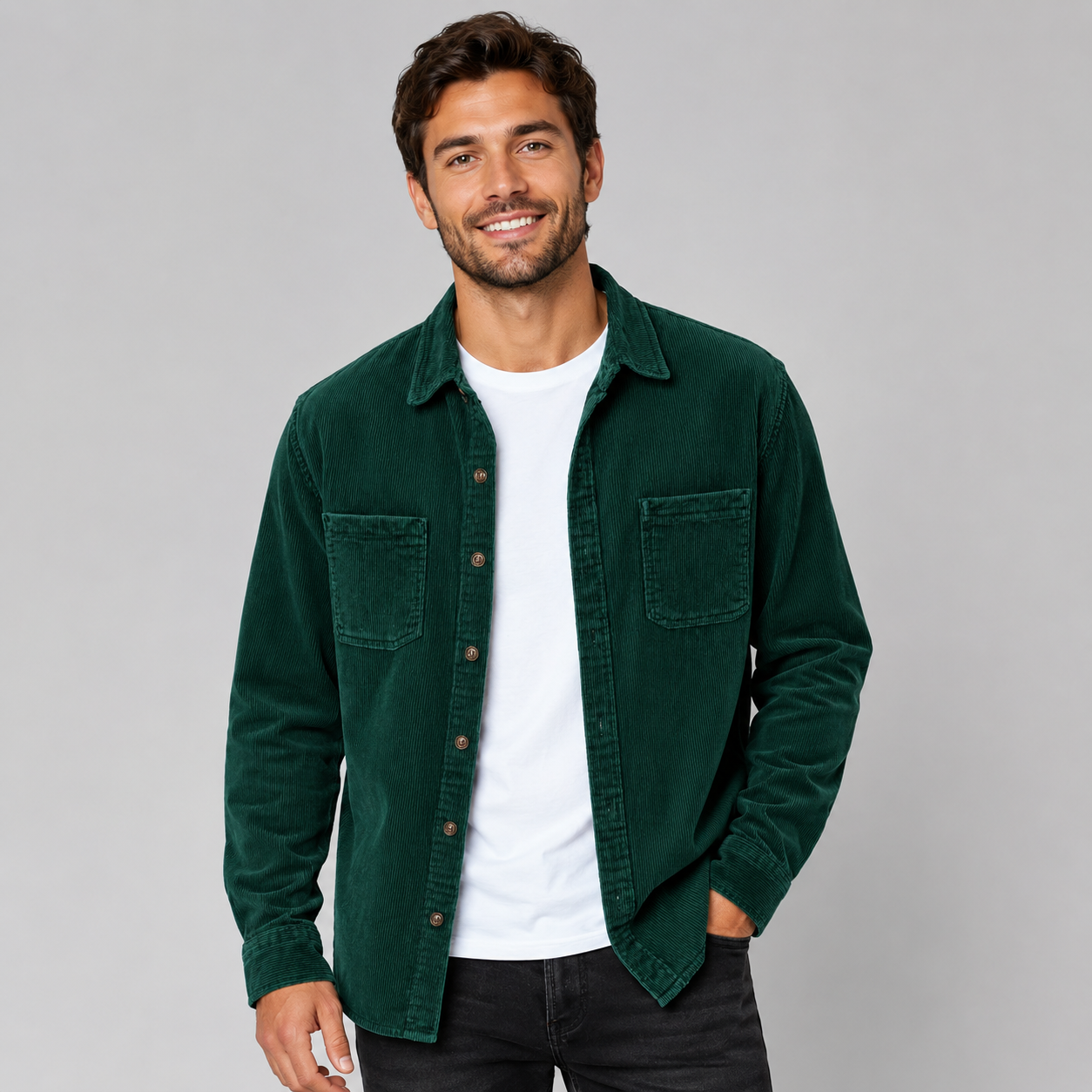 Montarello Men's Overshirt Corduroy Shacket Lapel Collar