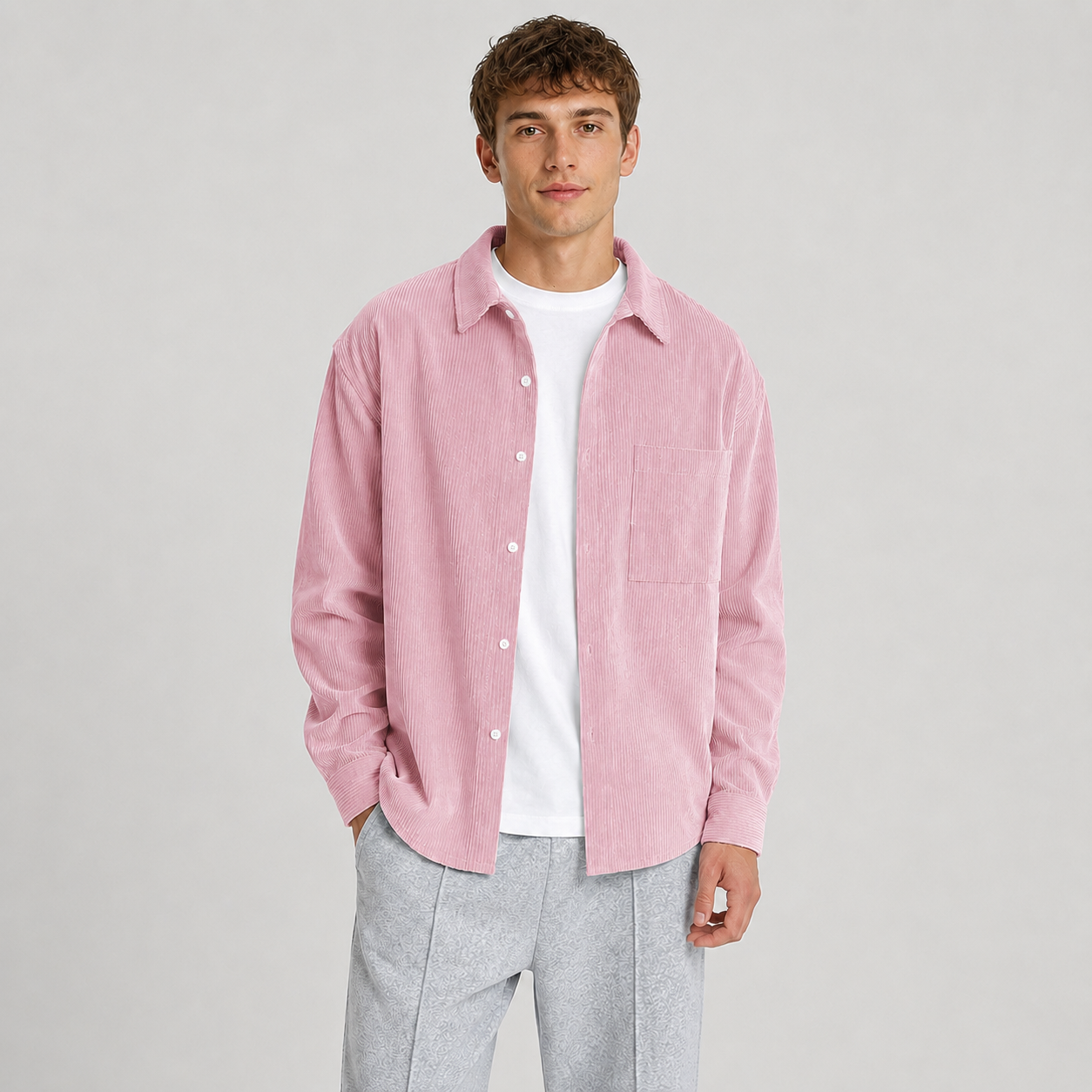 Montarello Men's Overshirt Notched Collar Loose Fit