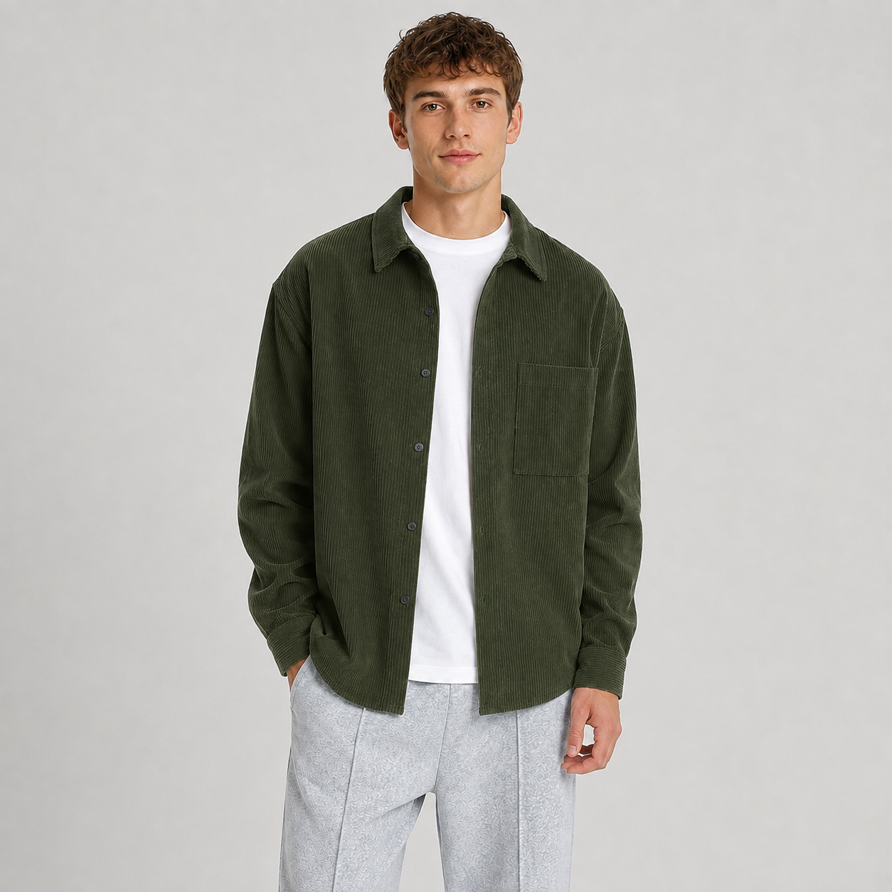 Montarello Men's Overshirt Notched Collar Loose Fit