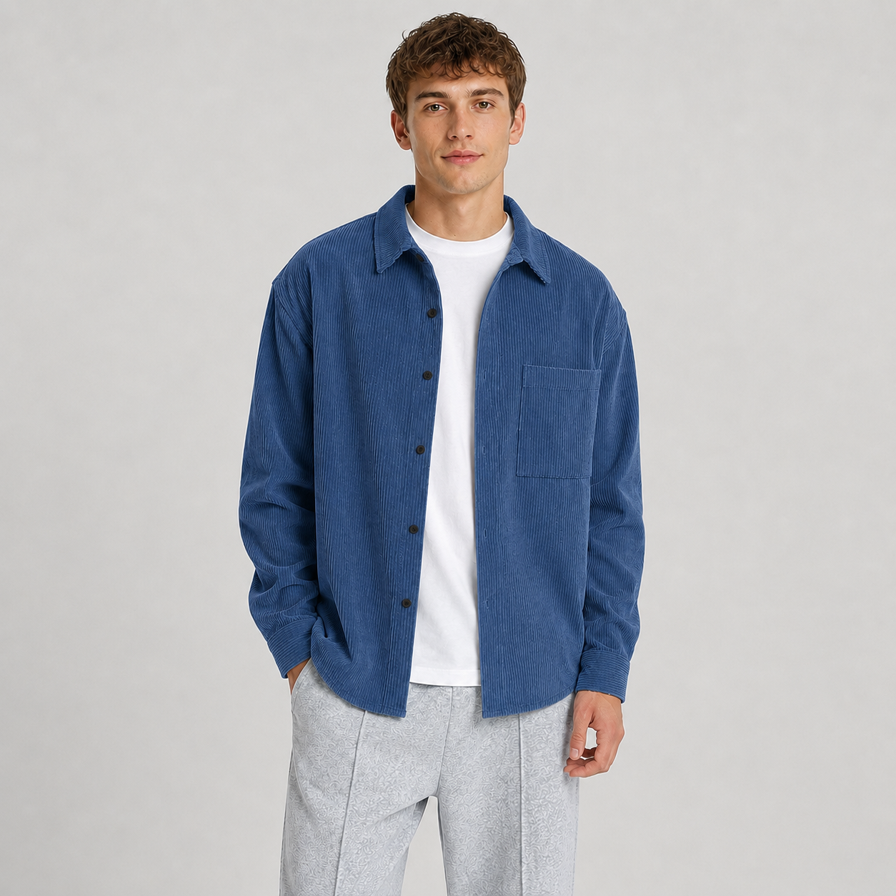 Montarello Men's Overshirt Notched Collar Loose Fit