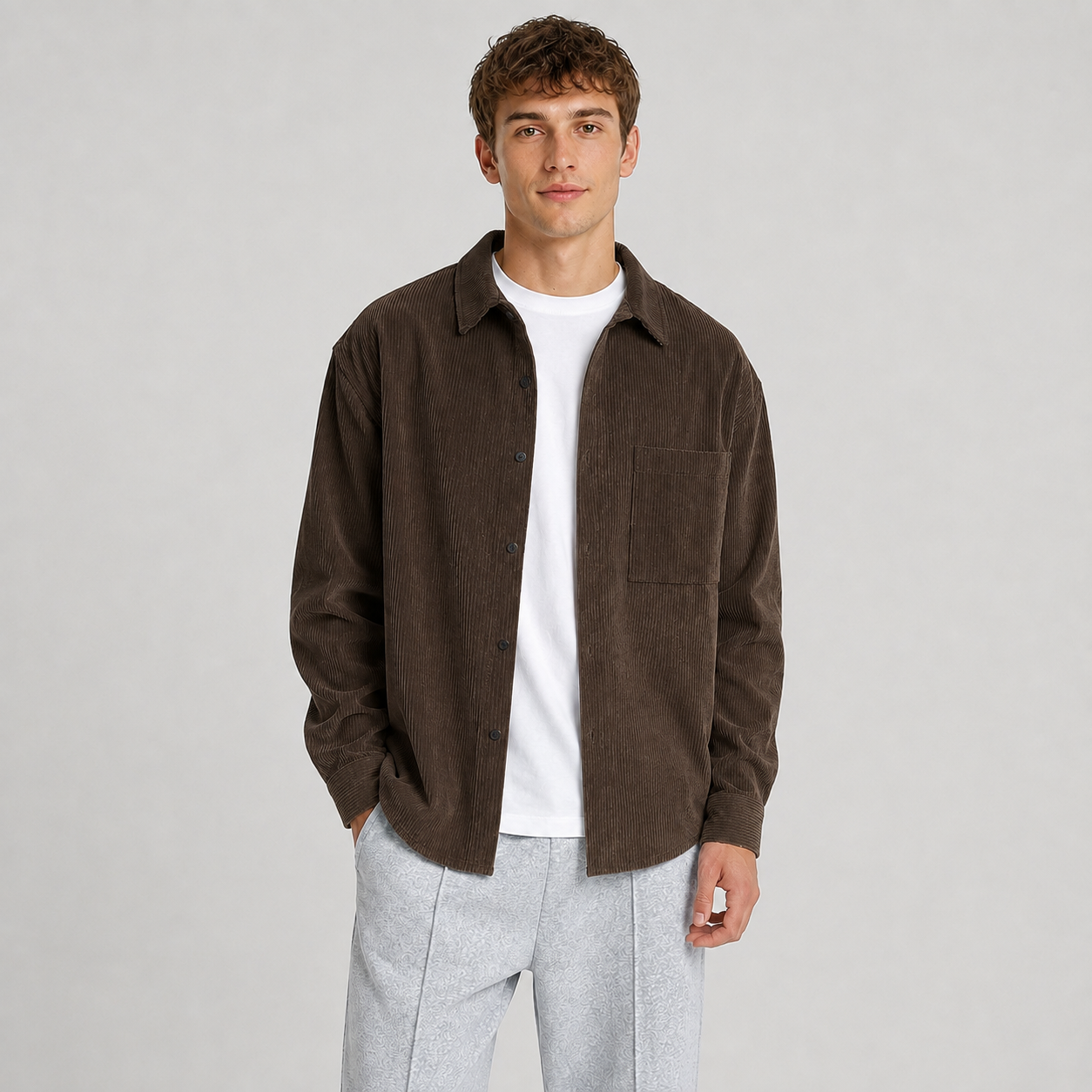 Montarello Men's Overshirt Notched Collar Loose Fit