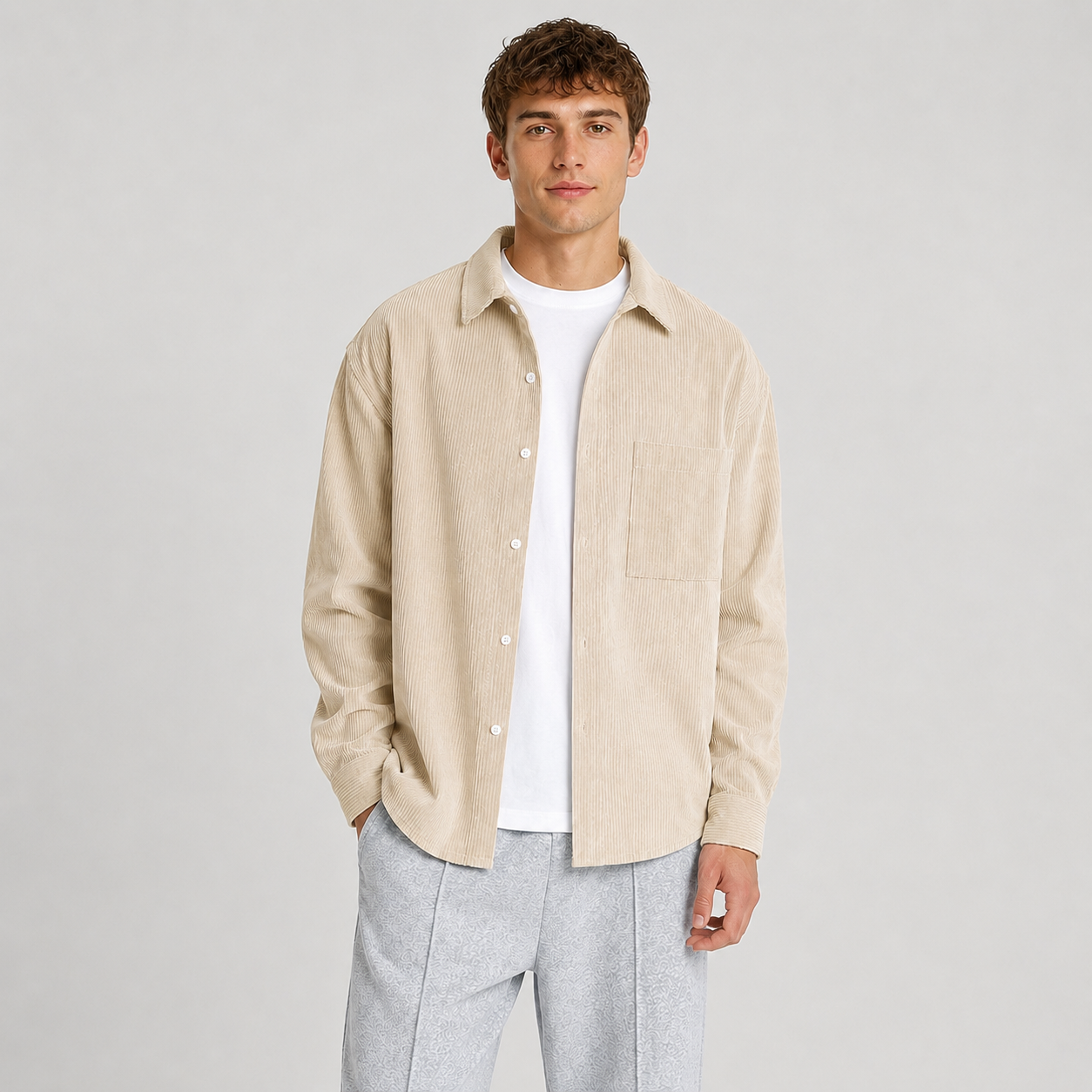 Montarello Men's Overshirt Notched Collar Loose Fit
