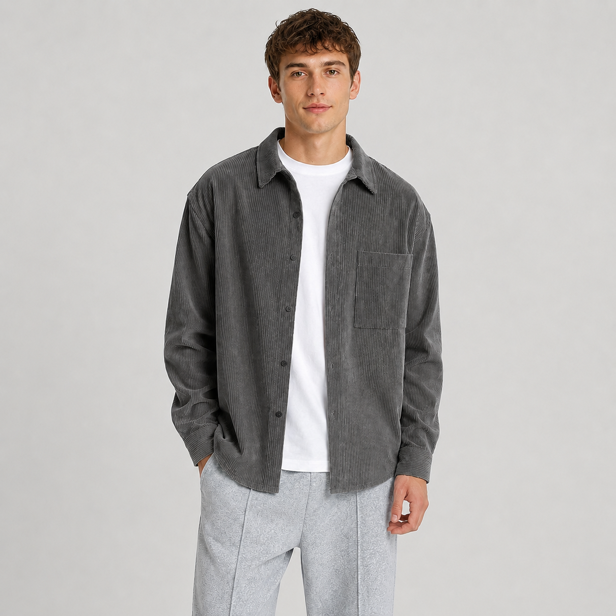 Montarello Men's Overshirt Notched Collar Loose Fit