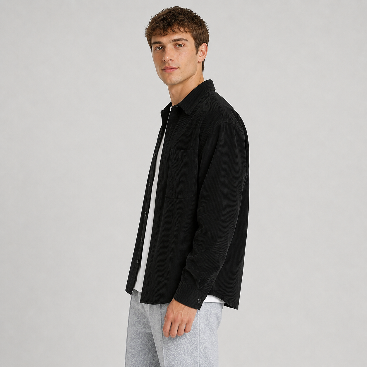 Montarello Men's Overshirt Notched Collar Loose Fit