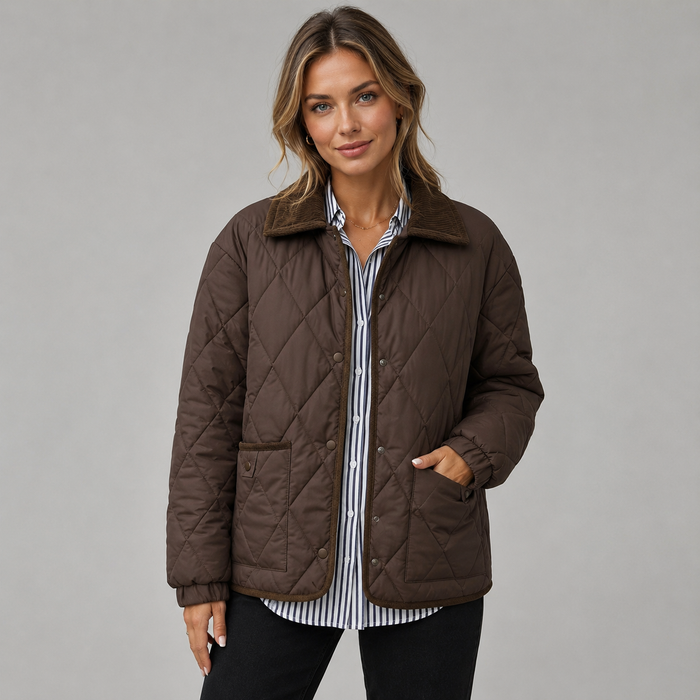 Montarello Women's Quilted Jacket Cropped Check Contrast Collar