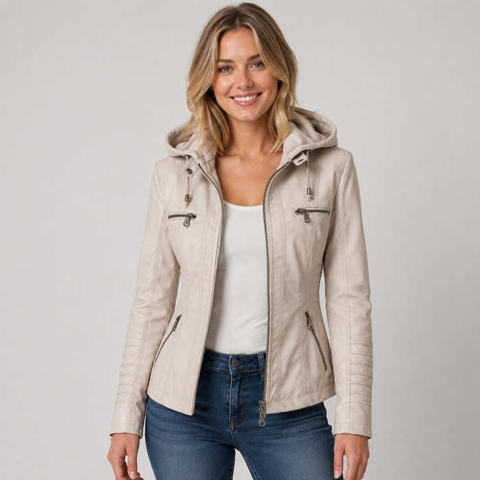 Montarello Women's Jacket Leather-Look Hooded Zip Up