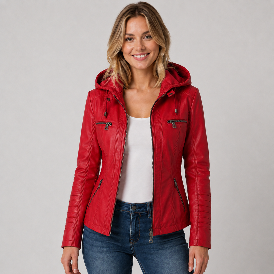 Montarello Women's Jacket Leather-Look Hooded Zip Up