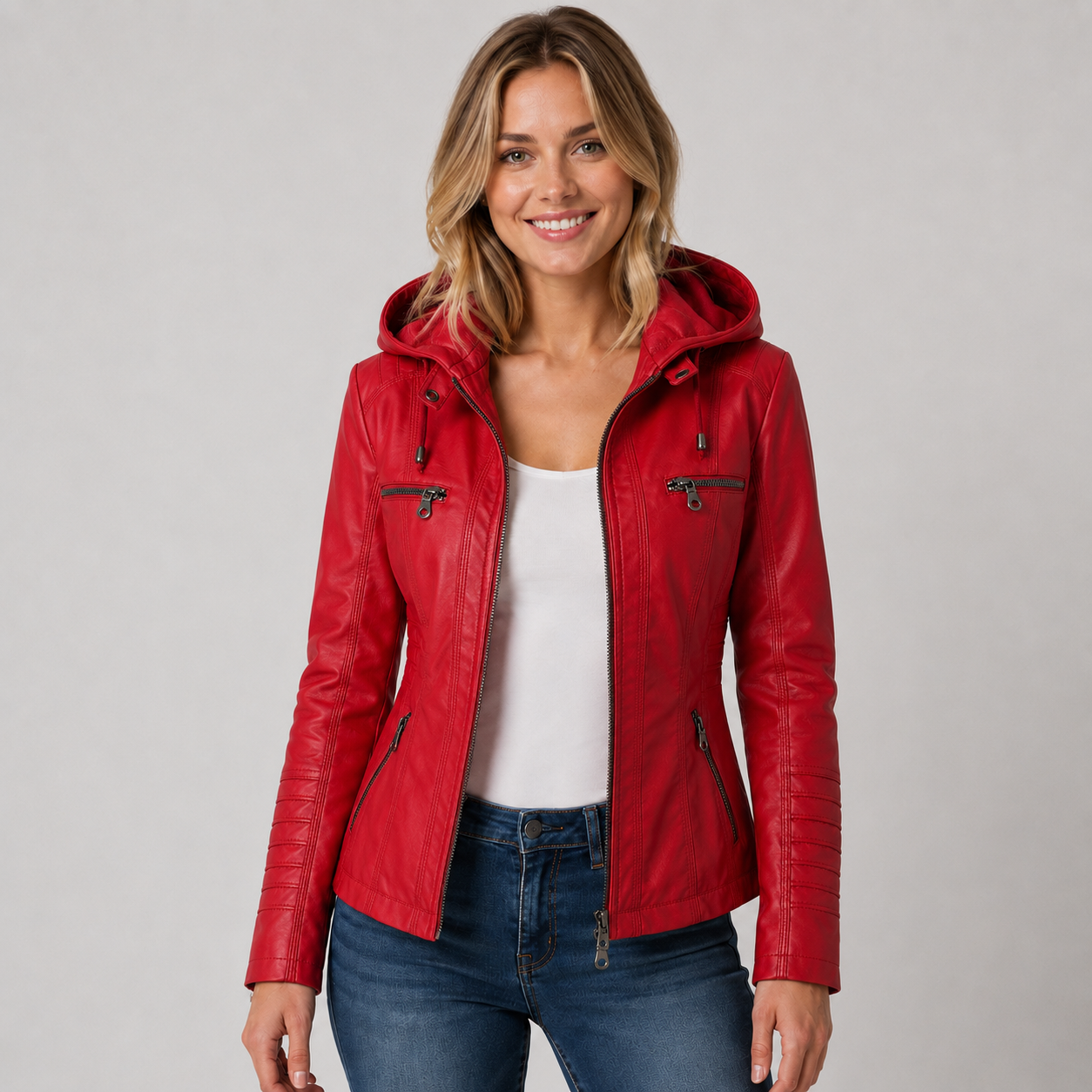 Montarello Women's Jacket Leather-Look Hooded Zip Up