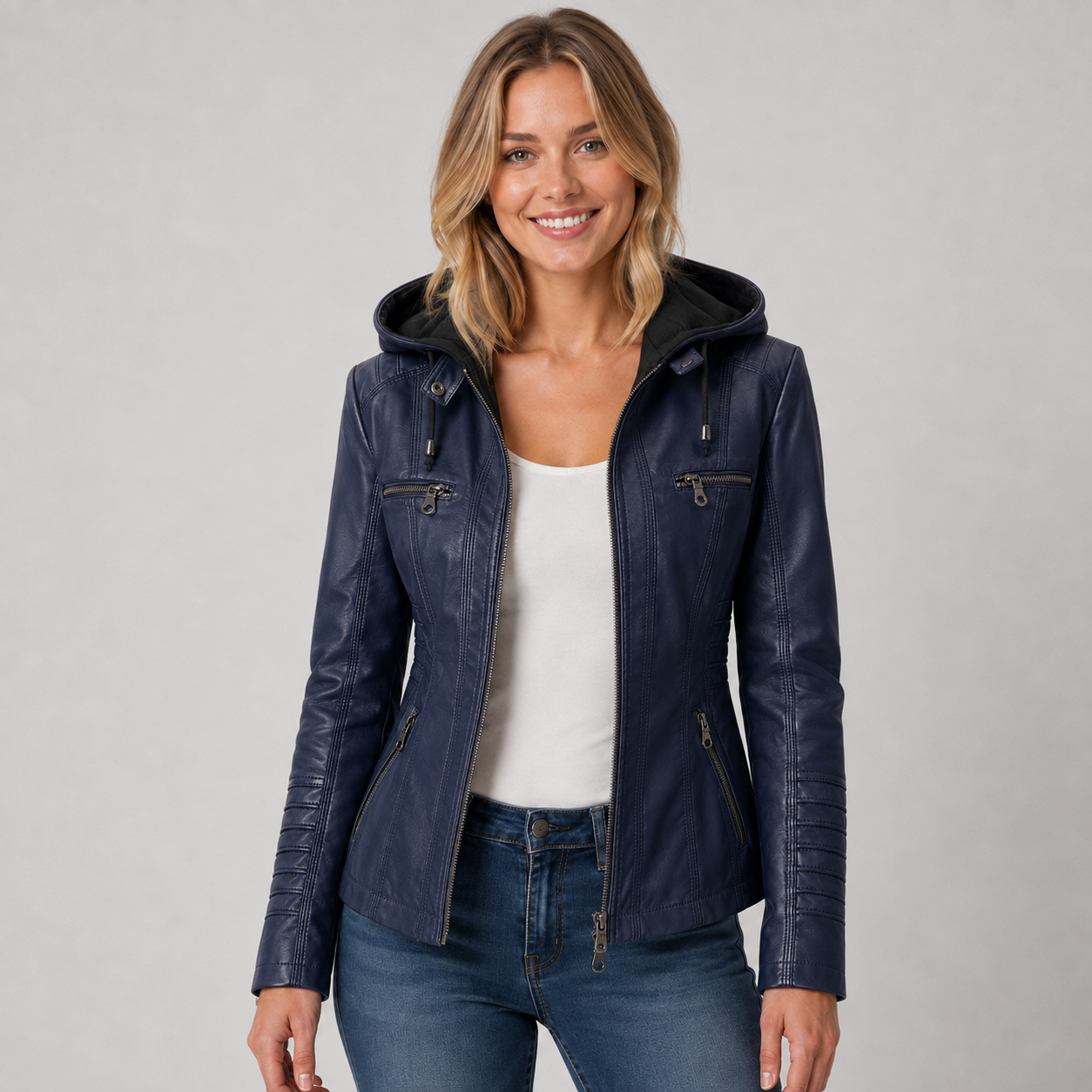 Montarello Women's Jacket Leather-Look Hooded Zip Up