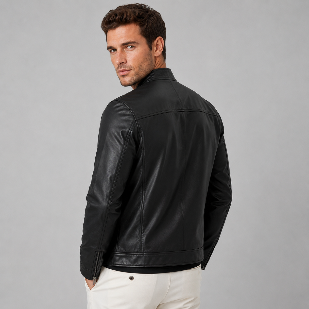 Montarello Men's Biker Jacket Leather-Look Stand Collar