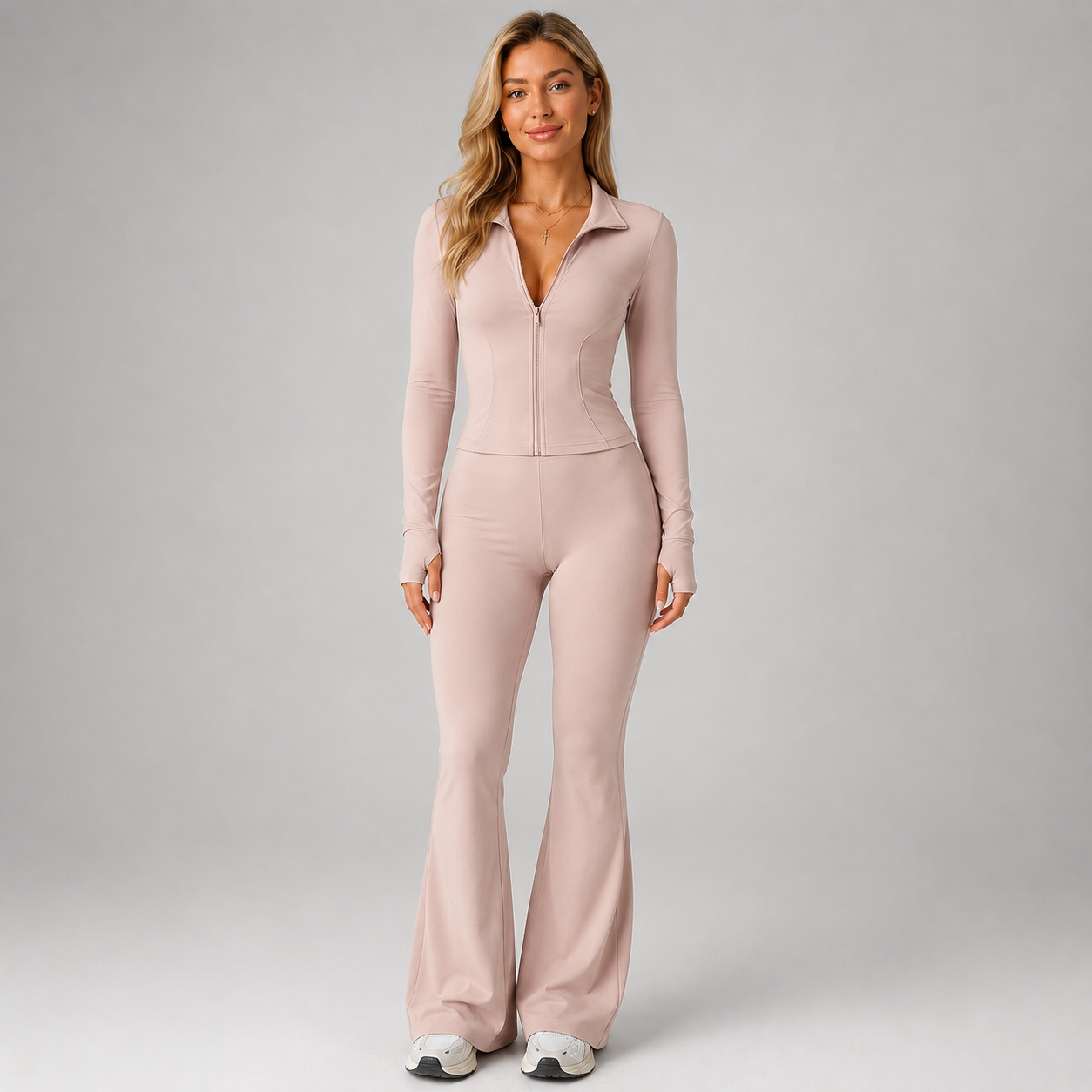 Montarello Women's Co-Ord Set Ribbed Zip Top Flared Trousers