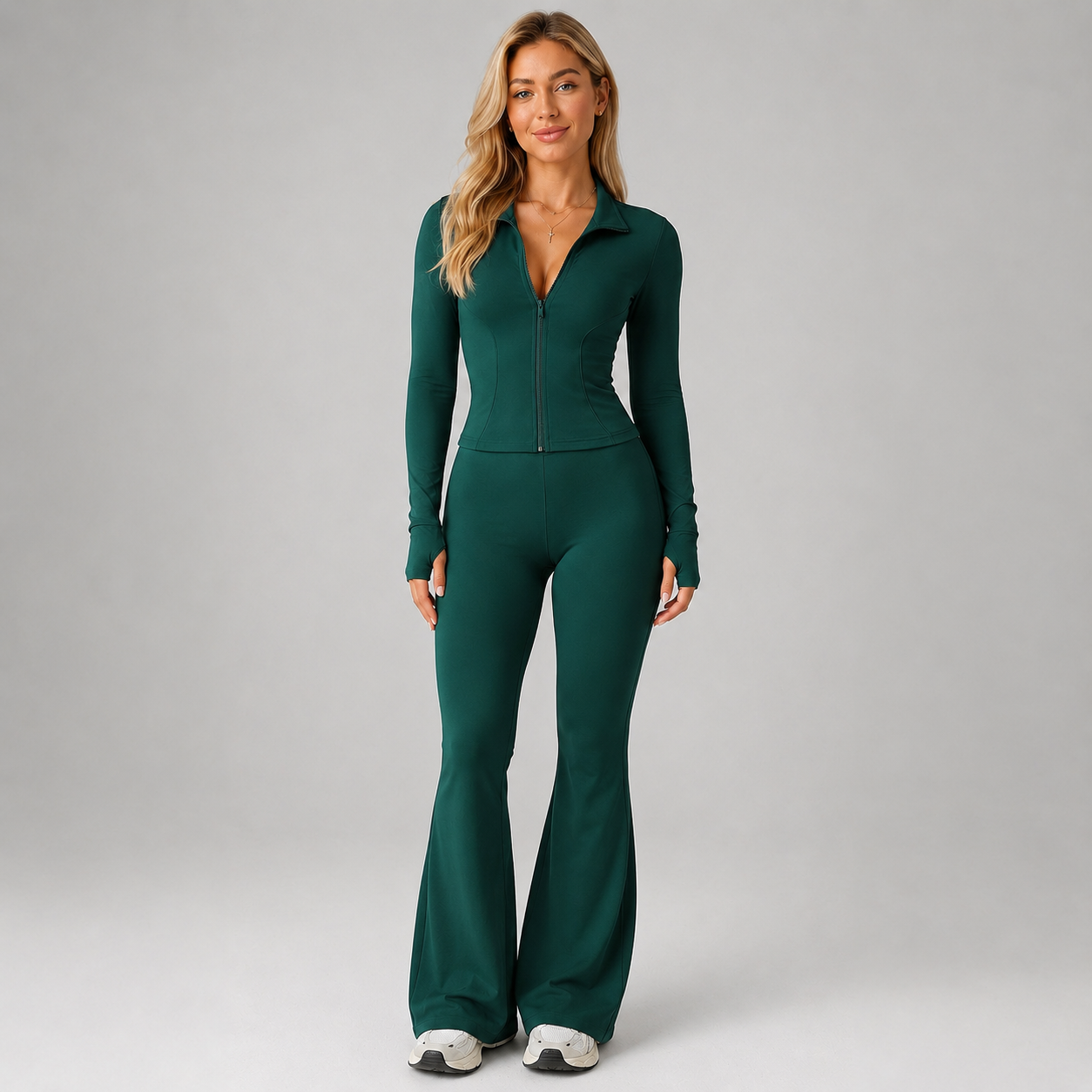 Montarello Women's Co-Ord Set Ribbed Zip Top Flared Trousers
