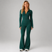 Montarello Women's Co-Ord Set Ribbed Zip Top Flared Trousers