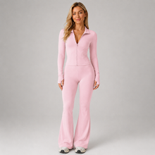 Montarello Women's Co-Ord Set Ribbed Zip Top Flared Trousers