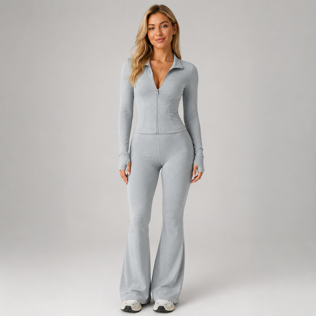 Montarello Women's Co-Ord Set Ribbed Zip Top Flared Trousers
