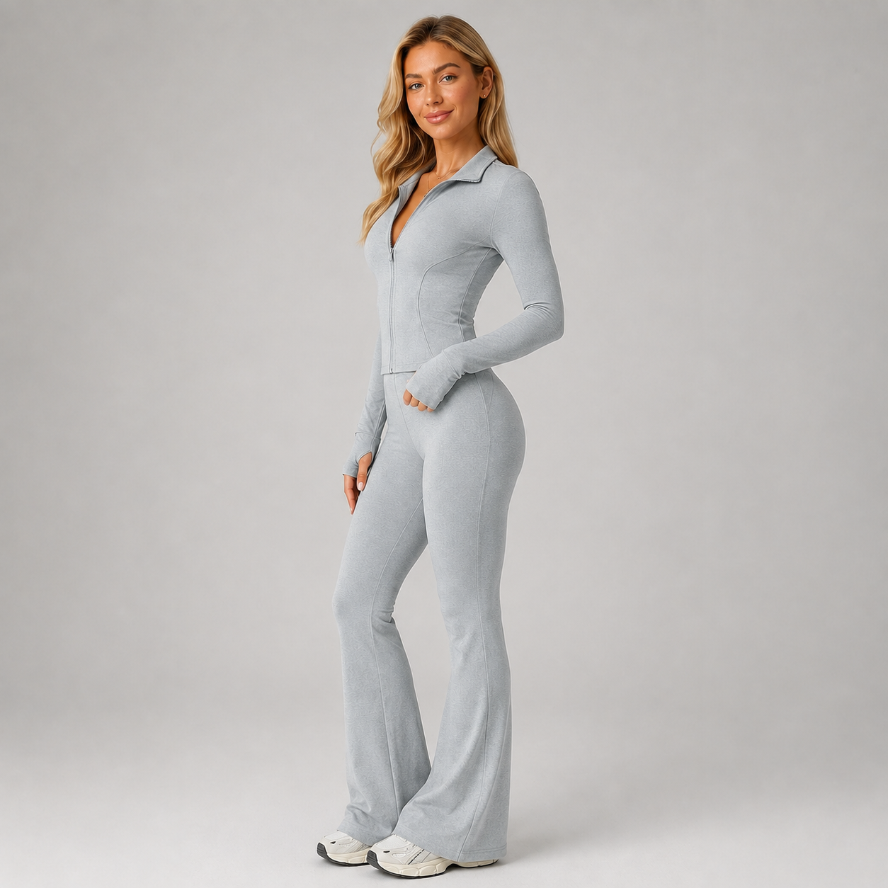 Montarello Women's Co-Ord Set Ribbed Zip Top Flared Trousers