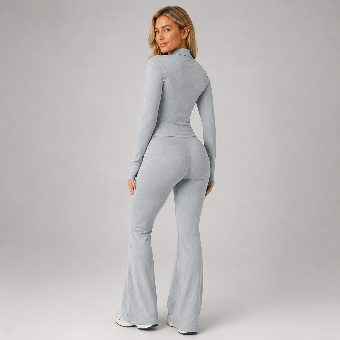 Montarello Women's Co-Ord Set Ribbed Zip Top Flared Trousers
