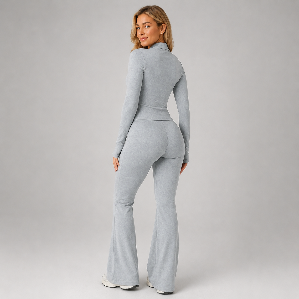 Montarello Women's Co-Ord Set Ribbed Zip Top Flared Trousers