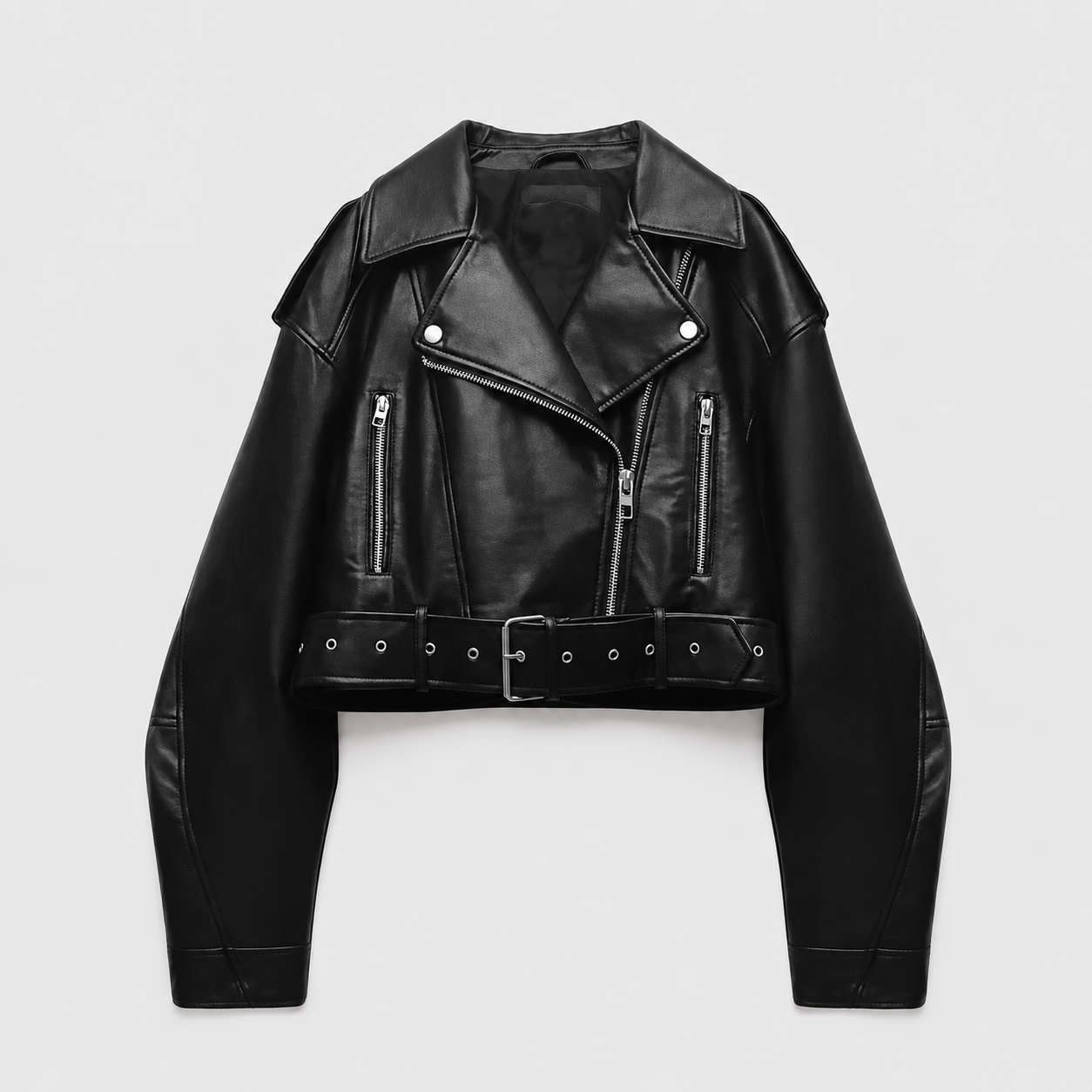 Montarello Women's Leather-Look Belted Biker Jacket