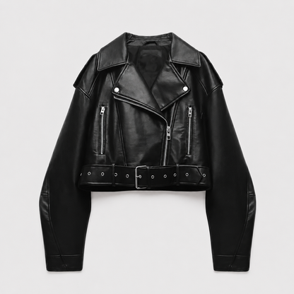 Montarello Women's Leather-Look Belted Biker Jacket