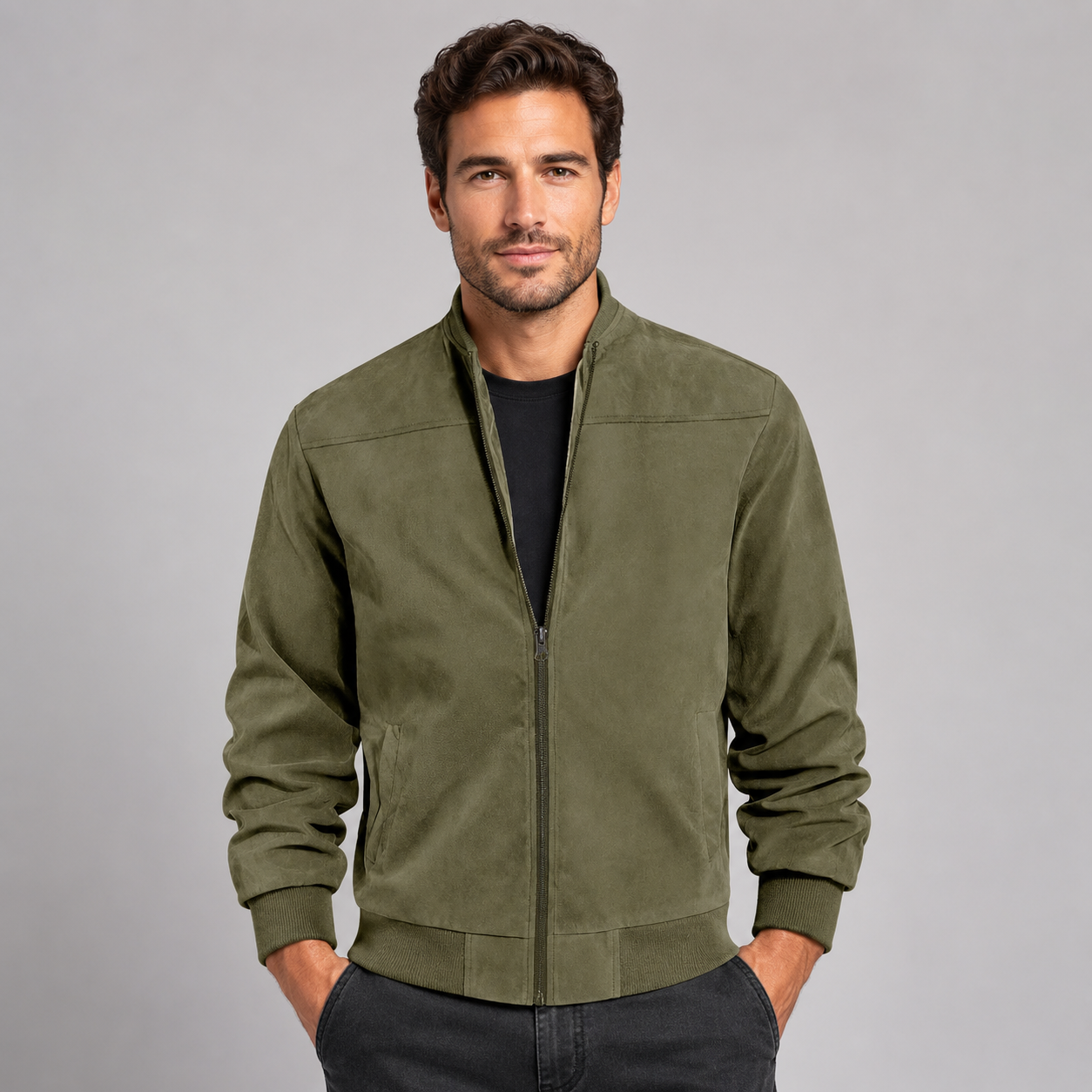 Montarello Men's Suede-Look Bomber Jacket